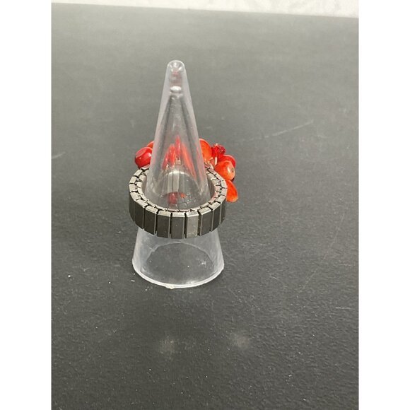 Stretchy Cluster Red Bead Ring With Adjustable Band And Stainless Steel Accents - Picture 4 of 5